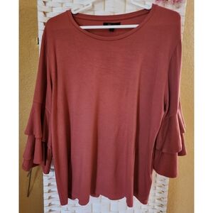 Frye Women's Top Terracotta Rust Burnt Orange Layered Bell Sleeves Size L